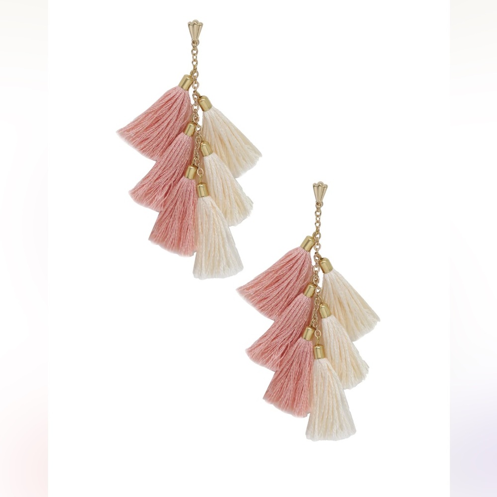 Ettika Tassel Earrings, New with Tags, Pink and White with Gold Tone